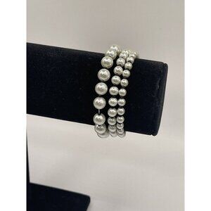 Set of 3 Graduating Pearl Bracelets - Elastic Stretch - Manmade Costume Jewelry